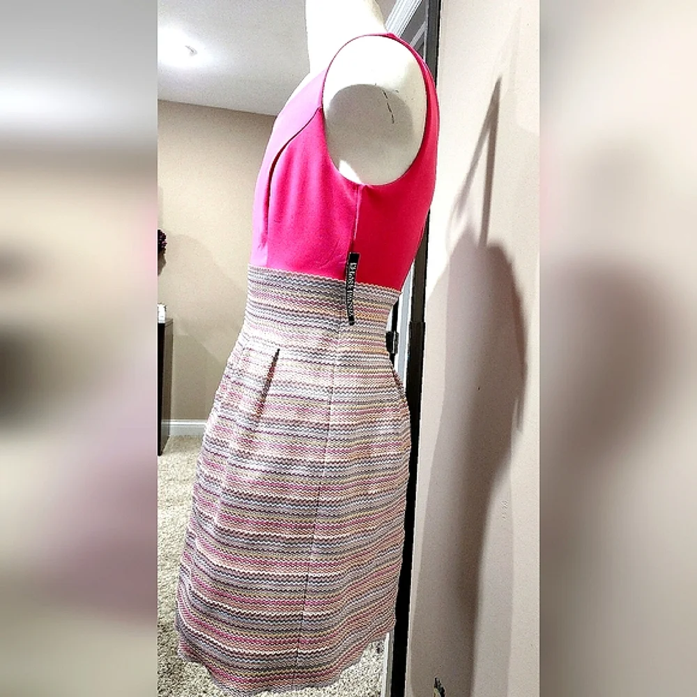 NWT NY&Company Havana Pink Striped Bandage Cocktail Dress Size Large - Picture 3 of 14